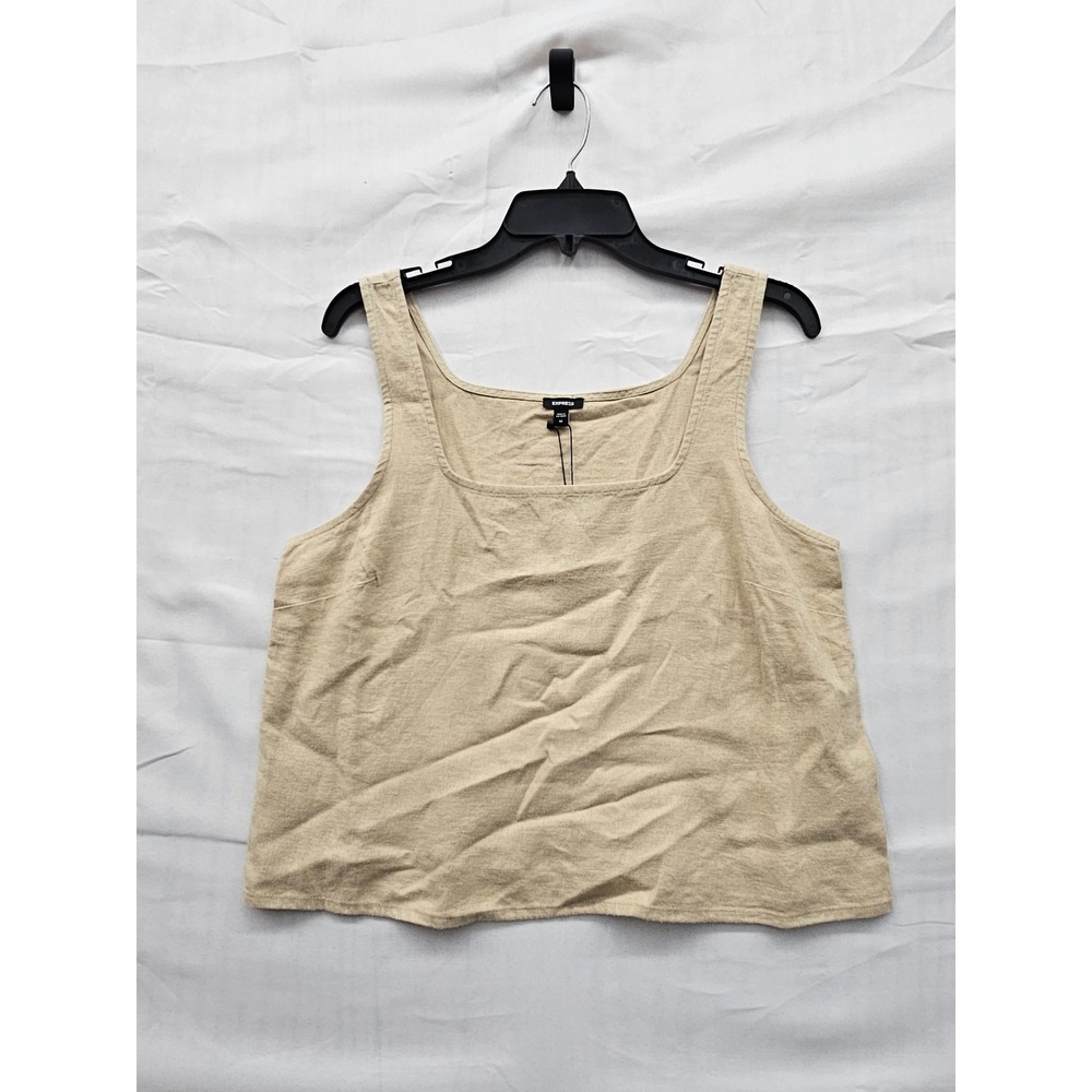 Express Womens Square Neck Tank Top Cream Linen Blend‎ Relaxed Size Medium